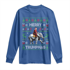 Trump Christmas Long Sleeve Shirt Merry Trumpmas He Won 47th President Ugly Sweater TS02 Royal Blue Print Your Wear