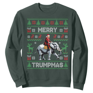 Trump Christmas Sweatshirt Merry Trumpmas He Won 47th President Ugly Sweater TS02 Dark Forest Green Print Your Wear