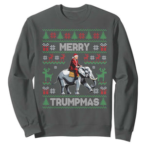 Trump Christmas Sweatshirt Merry Trumpmas He Won 47th President Ugly Sweater TS02 Dark Heather Print Your Wear