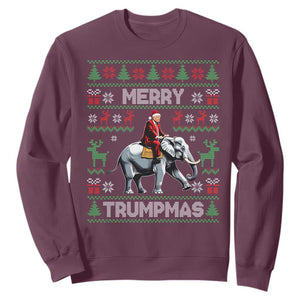 Trump Christmas Sweatshirt Merry Trumpmas He Won 47th President Ugly Sweater TS02 Maroon Print Your Wear