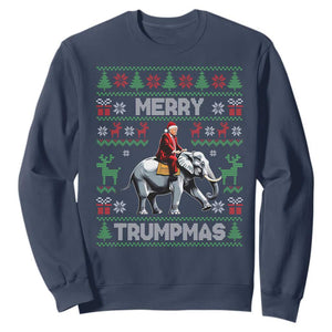 Trump Christmas Sweatshirt Merry Trumpmas He Won 47th President Ugly Sweater TS02 Navy Print Your Wear