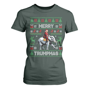 Trump Christmas T Shirt For Women Merry Trumpmas He Won 47th President Ugly Sweater TS02 Dark Forest Green Print Your Wear