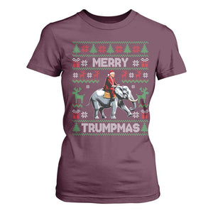 Trump Christmas T Shirt For Women Merry Trumpmas He Won 47th President Ugly Sweater TS02 Maroon Print Your Wear