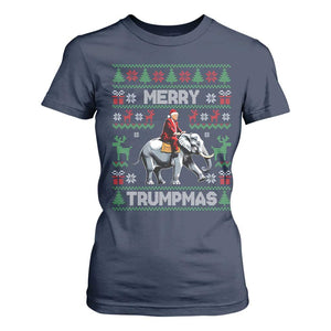 Trump Christmas T Shirt For Women Merry Trumpmas He Won 47th President Ugly Sweater TS02 Navy Print Your Wear