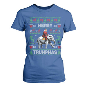 Trump Christmas T Shirt For Women Merry Trumpmas He Won 47th President Ugly Sweater TS02 Royal Blue Print Your Wear