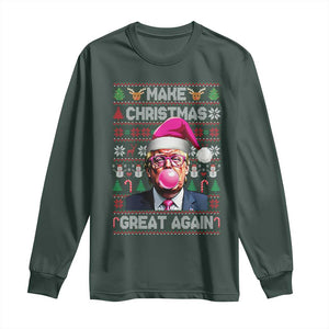 Trump Christmas Pink Bubble Gum Long Sleeve Shirt Make Christmas Great Again Ugly Sweater TS02 Dark Forest Green Print Your Wear