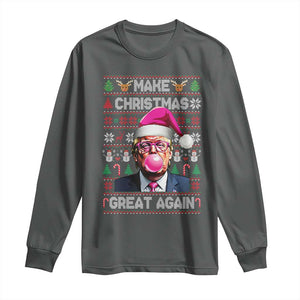 Trump Christmas Pink Bubble Gum Long Sleeve Shirt Make Christmas Great Again Ugly Sweater TS02 Dark Heather Print Your Wear