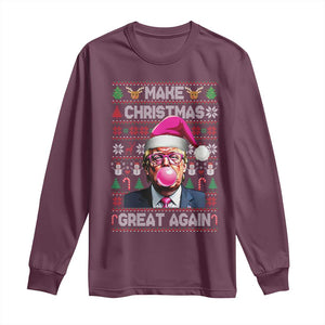 Trump Christmas Pink Bubble Gum Long Sleeve Shirt Make Christmas Great Again Ugly Sweater TS02 Maroon Print Your Wear