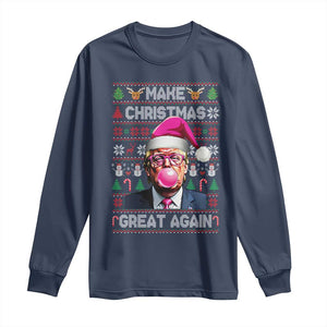 Trump Christmas Pink Bubble Gum Long Sleeve Shirt Make Christmas Great Again Ugly Sweater TS02 Navy Print Your Wear