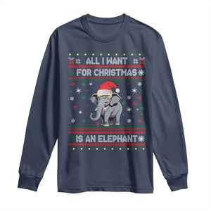 Trump Christmas Long Sleeve Shirt All I Want For Christmas Is An Elephant Republican TS02 Navy Print Your Wear