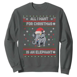 Trump Christmas Sweatshirt All I Want For Christmas Is An Elephant Republican TS02 Dark Heather Print Your Wear