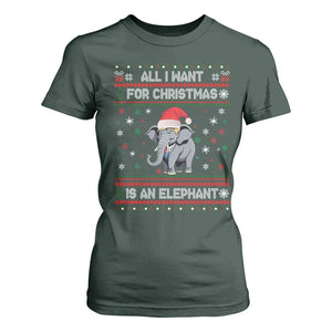 Trump Christmas T Shirt For Women All I Want For Christmas Is An Elephant Republican TS02 Dark Forest Green Print Your Wear