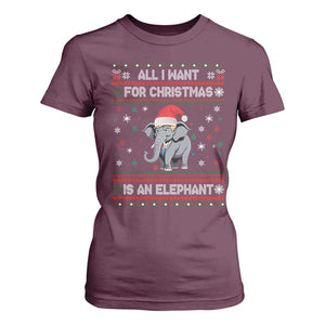 Trump Christmas T Shirt For Women All I Want For Christmas Is An Elephant Republican TS02 Maroon Print Your Wear