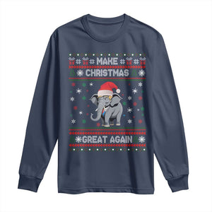 Trump Christmas Long Sleeve Shirt Make Christmas Great Again Republican Elephant Ugly Sweater TS02 Navy Print Your Wear