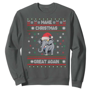 Trump Christmas Sweatshirt Make Christmas Great Again Republican Elephant Ugly Sweater TS02 Dark Heather Print Your Wear