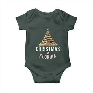 Christmas In Florida Baby Onesie Sand Xmas Tree Lights Family Vacation TS02 Dark Forest Green Print Your Wear