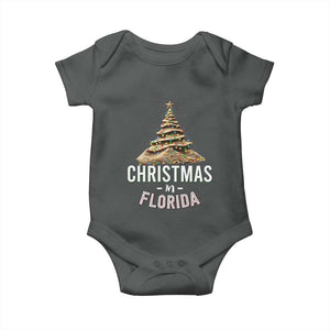 Christmas In Florida Baby Onesie Sand Xmas Tree Lights Family Vacation TS02 Dark Heather Print Your Wear