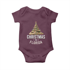 Christmas In Florida Baby Onesie Sand Xmas Tree Lights Family Vacation TS02 Maroon Print Your Wear