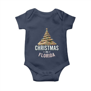 Christmas In Florida Baby Onesie Sand Xmas Tree Lights Family Vacation TS02 Navy Print Your Wear