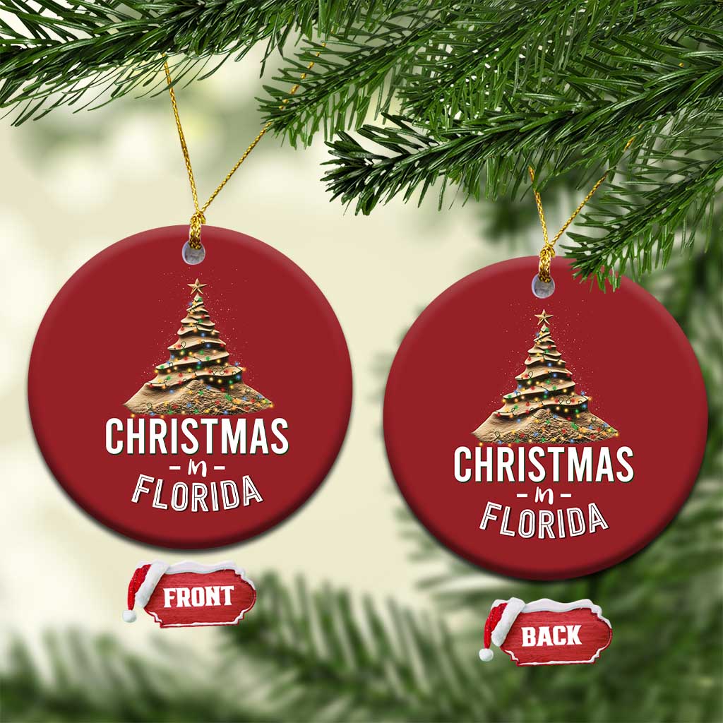 Christmas In Florida Christmas Ornament Sand Xmas Tree Lights Family Vacation TS02 Circle Red Print Your Wear