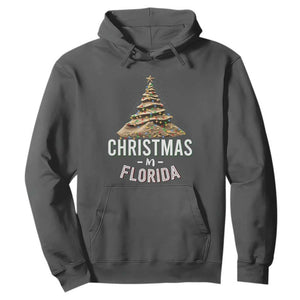 Christmas In Florida Hoodie Sand Xmas Tree Lights Family Vacation TS02 Dark Heather Print Your Wear