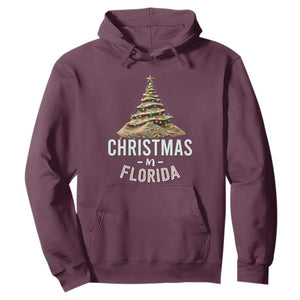 Christmas In Florida Hoodie Sand Xmas Tree Lights Family Vacation TS02 Maroon Print Your Wear