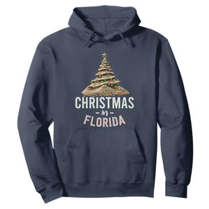 Christmas In Florida Hoodie Sand Xmas Tree Lights Family Vacation TS02 Navy Print Your Wear