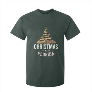 Christmas In Florida T Shirt For Kid Sand Xmas Tree Lights Family Vacation TS02 Dark Forest Green Print Your Wear