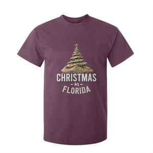 Christmas In Florida T Shirt For Kid Sand Xmas Tree Lights Family Vacation TS02 Maroon Print Your Wear