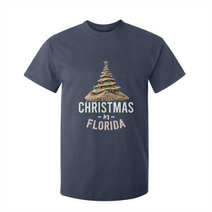 Christmas In Florida T Shirt For Kid Sand Xmas Tree Lights Family Vacation TS02 Navy Print Your Wear