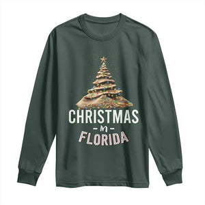 Christmas In Florida Long Sleeve Shirt Sand Xmas Tree Lights Family Vacation TS02 Dark Forest Green Print Your Wear