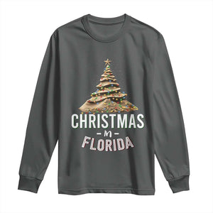 Christmas In Florida Long Sleeve Shirt Sand Xmas Tree Lights Family Vacation TS02 Dark Heather Print Your Wear