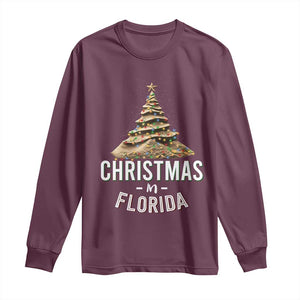 Christmas In Florida Long Sleeve Shirt Sand Xmas Tree Lights Family Vacation TS02 Maroon Print Your Wear