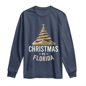 Christmas In Florida Long Sleeve Shirt Sand Xmas Tree Lights Family Vacation TS02 Navy Print Your Wear