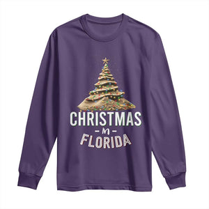 Christmas In Florida Long Sleeve Shirt Sand Xmas Tree Lights Family Vacation TS02 Purple Print Your Wear