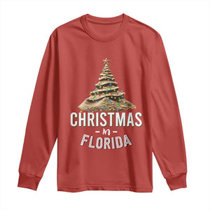 Christmas In Florida Long Sleeve Shirt Sand Xmas Tree Lights Family Vacation TS02 Red Print Your Wear