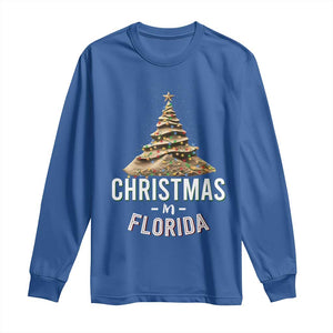 Christmas In Florida Long Sleeve Shirt Sand Xmas Tree Lights Family Vacation TS02 Royal Blue Print Your Wear