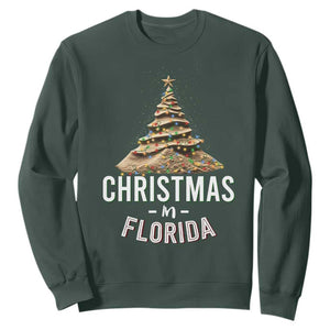 Christmas In Florida Sweatshirt Sand Xmas Tree Lights Family Vacation TS02 Dark Forest Green Print Your Wear