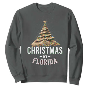 Christmas In Florida Sweatshirt Sand Xmas Tree Lights Family Vacation TS02 Dark Heather Print Your Wear