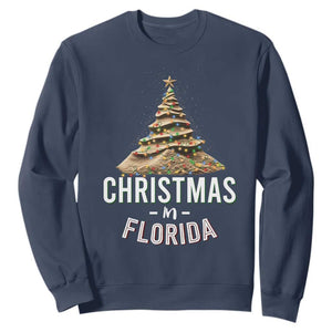 Christmas In Florida Sweatshirt Sand Xmas Tree Lights Family Vacation TS02 Navy Print Your Wear