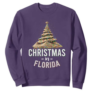 Christmas In Florida Sweatshirt Sand Xmas Tree Lights Family Vacation TS02 Purple Print Your Wear