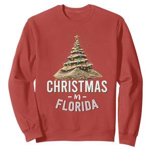 Christmas In Florida Sweatshirt Sand Xmas Tree Lights Family Vacation TS02 Red Print Your Wear