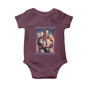 Christmas Trump With Cats Baby Onesie Cat For Trump Xmas 2024 Ugly Sweater TS02 Maroon Print Your Wear