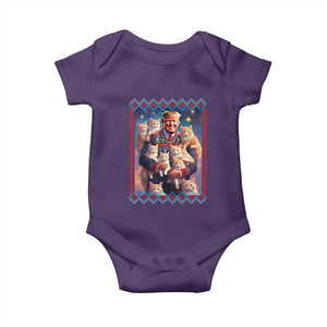 Christmas Trump With Cats Baby Onesie Cat For Trump Xmas 2024 Ugly Sweater TS02 Purple Print Your Wear