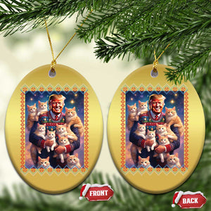 Christmas Trump With Cats Christmas Ornament Cat For Trump Xmas 2024 Ugly Sweater TS02 Oval Gold Print Your Wear