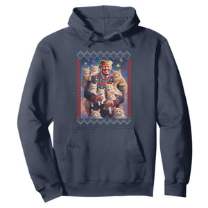 Christmas Trump With Cats Hoodie Cat For Trump Xmas 2024 Ugly Sweater TS02 Navy Print Your Wear