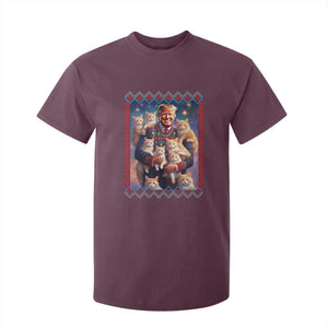 Christmas Trump With Cats T Shirt For Kid Cat For Trump Xmas 2024 Ugly Sweater TS02 Maroon Print Your Wear