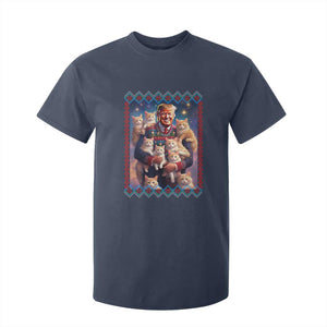 Christmas Trump With Cats T Shirt For Kid Cat For Trump Xmas 2024 Ugly Sweater TS02 Navy Print Your Wear