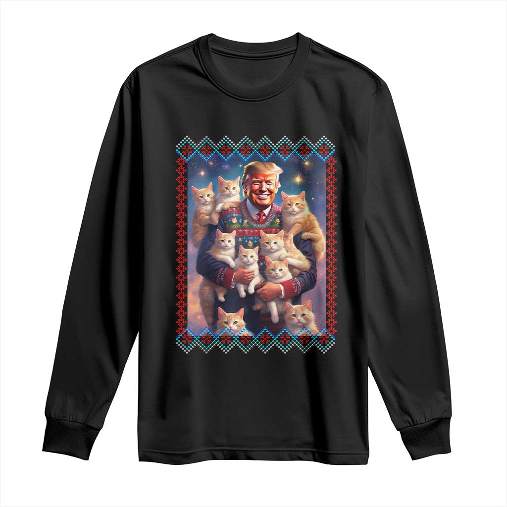 Christmas Trump With Cats Long Sleeve Shirt Cat For Trump Xmas 2024 Ugly Sweater TS02 Black Print Your Wear