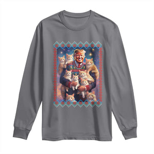 Christmas Trump With Cats Long Sleeve Shirt Cat For Trump Xmas 2024 Ugly Sweater TS02 Charcoal Print Your Wear